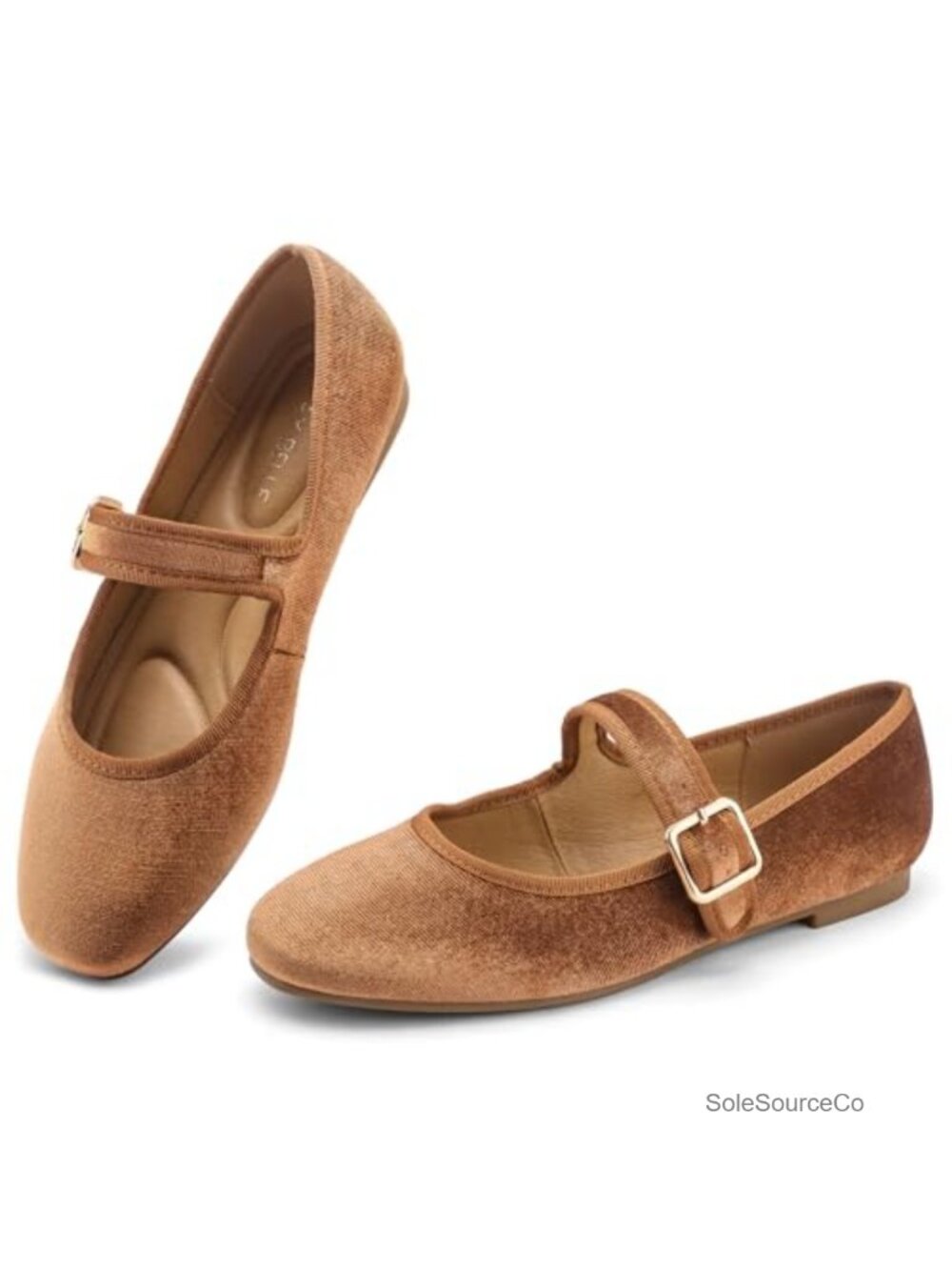 Womens Mary Jane Flats Velvet Ballet Flats Square Toe Slip On Shoes